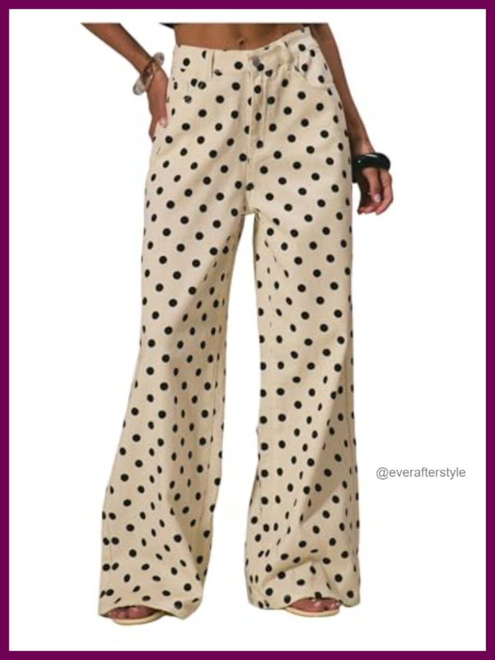 MakeMeChic Polka Dots Wide Leg Jeans Mid Rise Baggy Loose Fit Denim Pants
